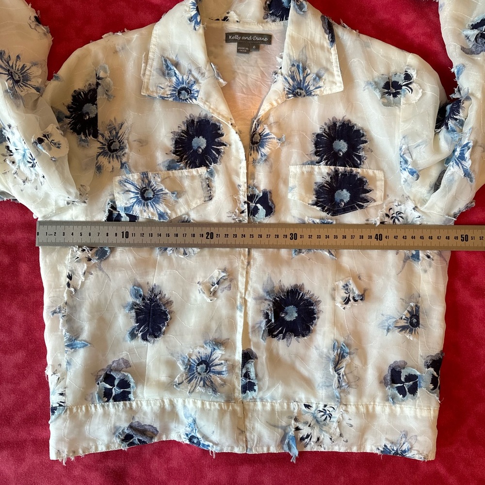 Floral Sheer Jacket - White and Blue - Picture 8 of 11